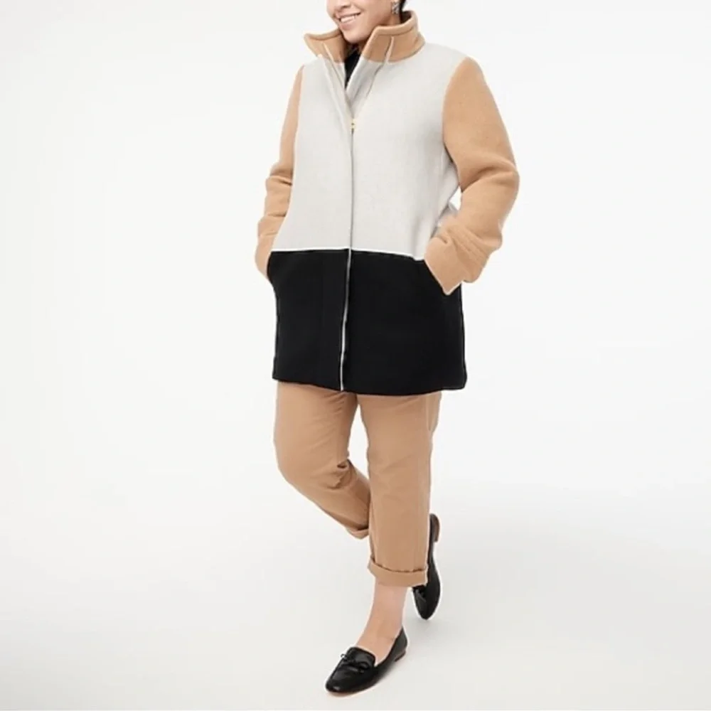 J.Crew Colorblock City Coat Wool Blend  Gray Brown Black Size‎ 22